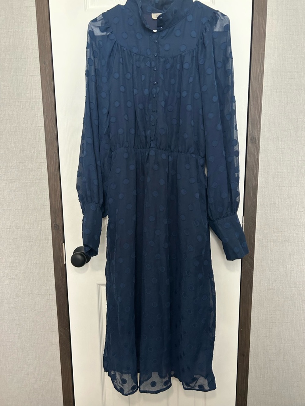 Listicle Navy Blue Polka Dot Midi Dress